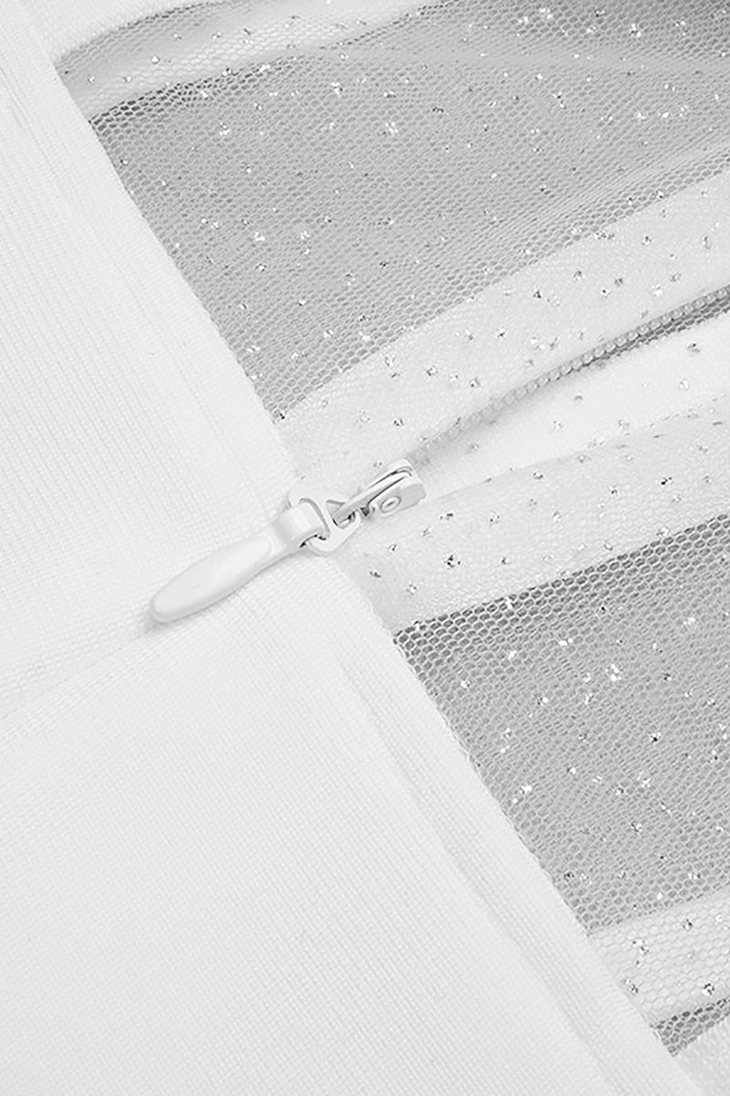 Strapless Mesh Shiny Long Sleeve Maxi Bandage Dress In Black White Lavender Beige