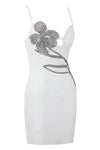 Black Strappy Crystal Floral Mini Bandage Dress