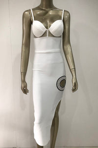Vestido vendaje con abertura y abertura de cristal con tiras blancas