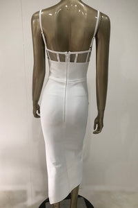 White Strappy Crystal Hole Split Bandage Dress