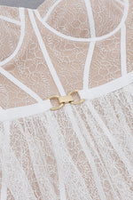 White Strappy Lace Stitching Belt Bandage Slits Maxi Dress - Chicida