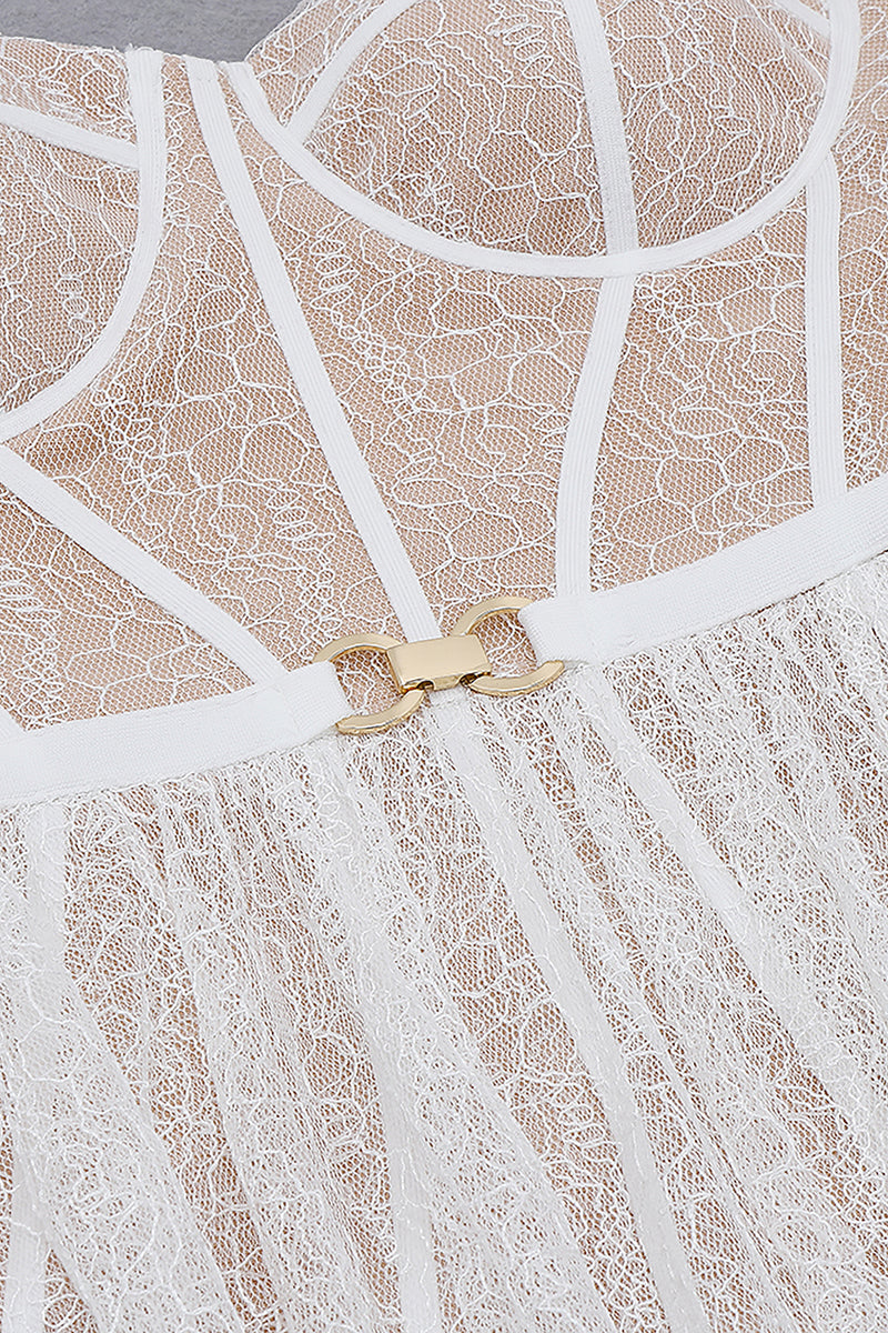 White Strappy Lace Stitching Belt Bandage Slits Maxi Dress