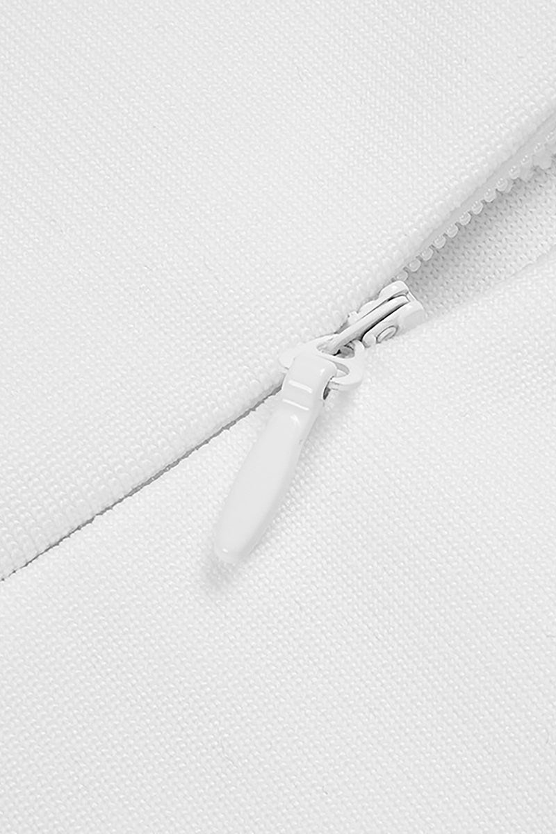 White Strappy V Neck Button Crystal Slits Bandage Dress