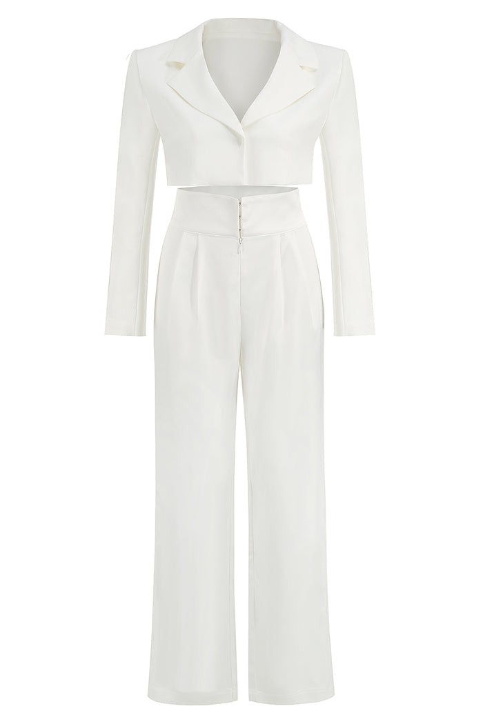 White Two Piece Set Long Sleeve Blazers & Pants - Chicida