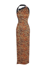 Leopard One Shoulder High Split Long Dress