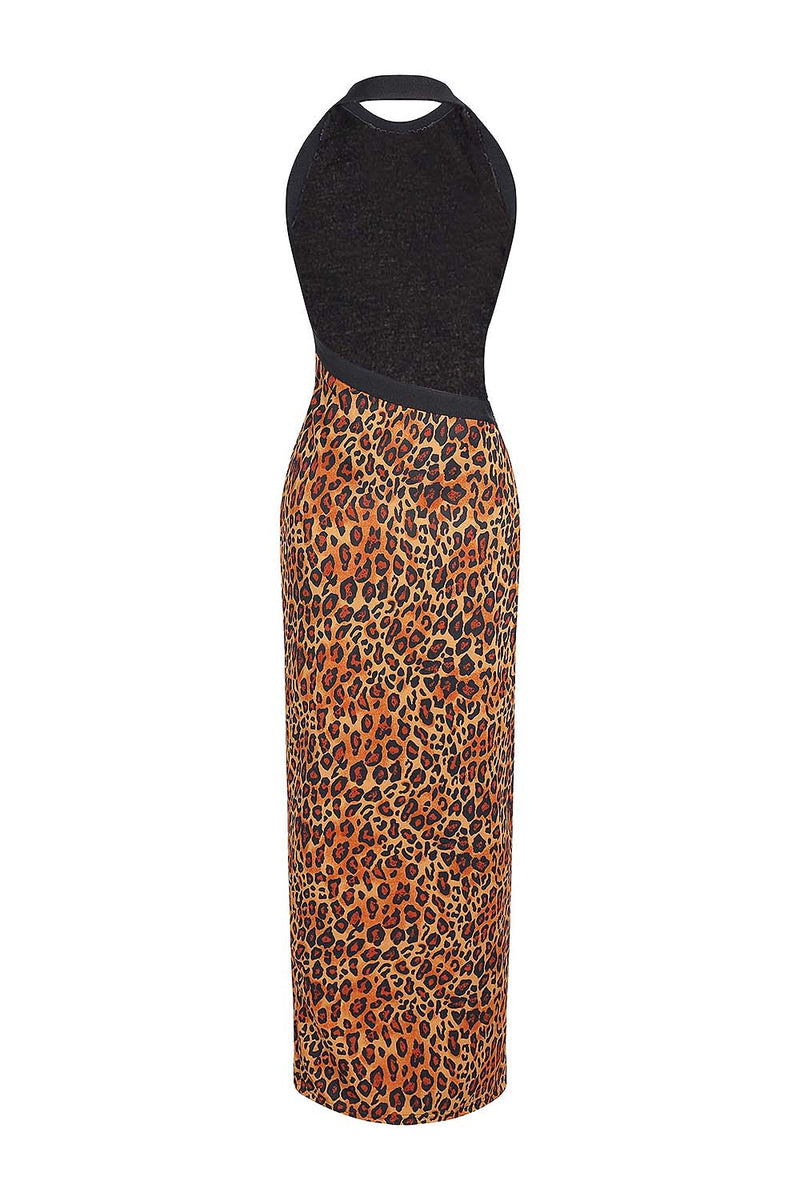 Leopard One Shoulder High Split Long Dress