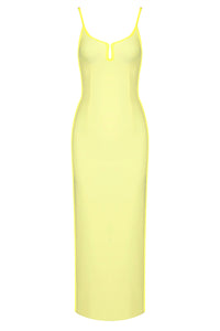 Spaghetti Strap Midi Bandage Dress In Yellow Black - Chicida