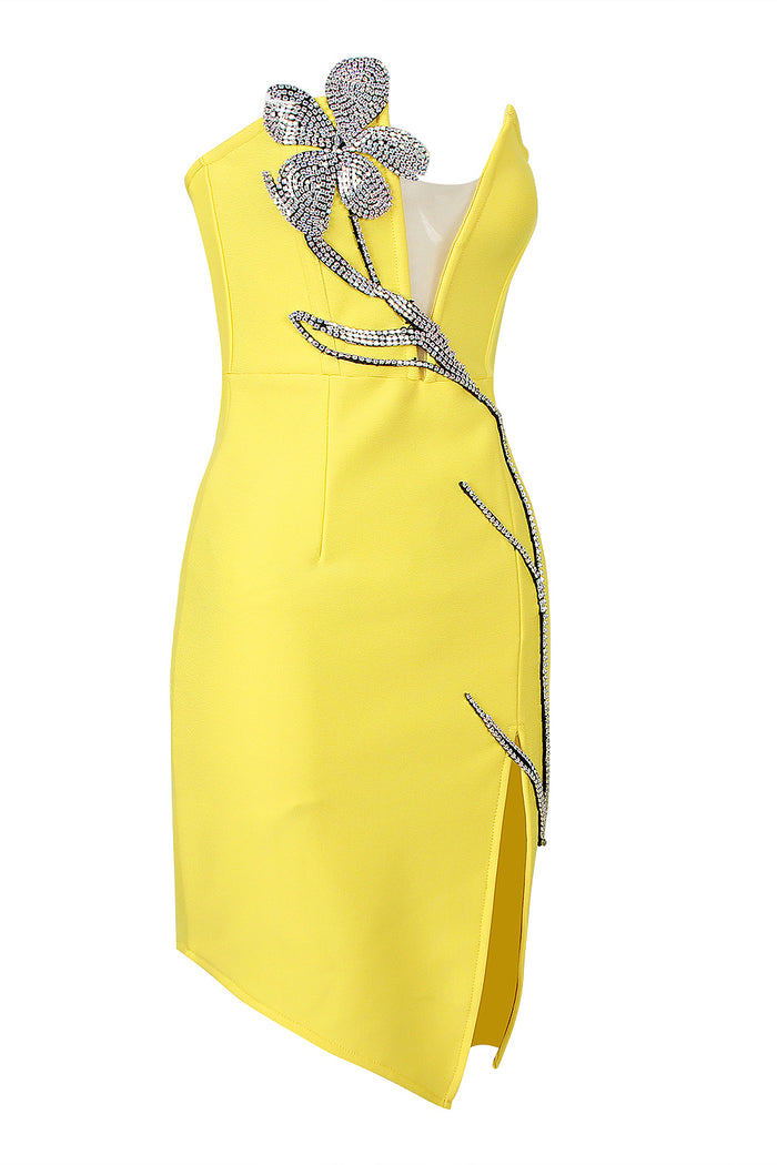 Strapless Crystal Flower Mini Bandage Dress CHICIDA Strapless Crystal Flower Mini Bandage Dress CHICIDA