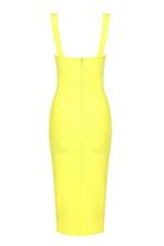 Yellow Strappy V Neck Mid-Calf Bandage Dress