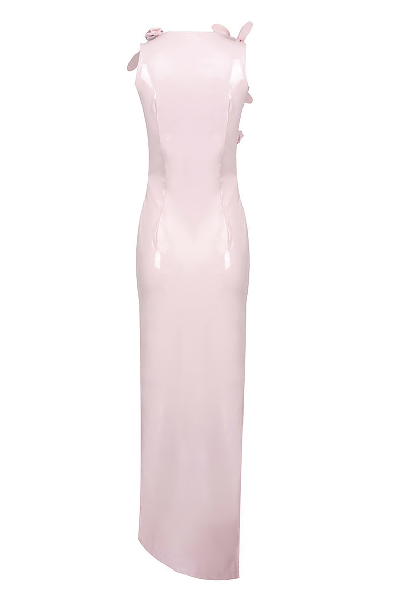 Glam with Edgy Skintight Latex Gown In White Pink